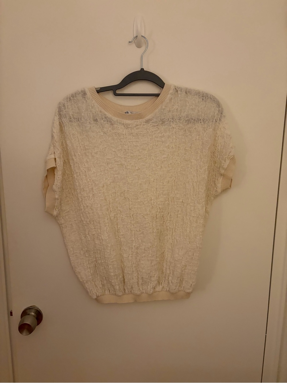 Cream Short-Sleeve Textured Women's top